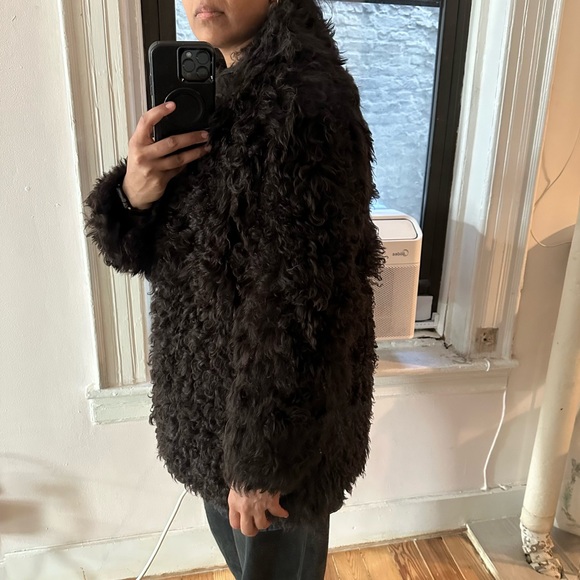 Vintage chocolate brown fur shearling curly lamb leather penny lane coat jacket - Picture 4 of 16